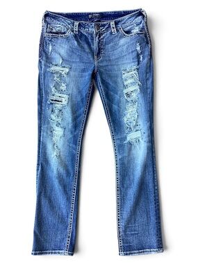 SILVER JEANS Suki Flap Slim Jeans 34x31 Destroyed